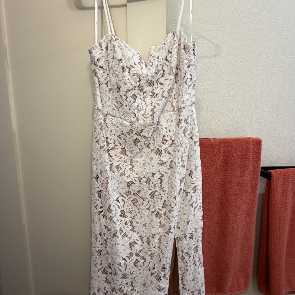 Lulu's Cream Lace Spaghetti Strap Dress